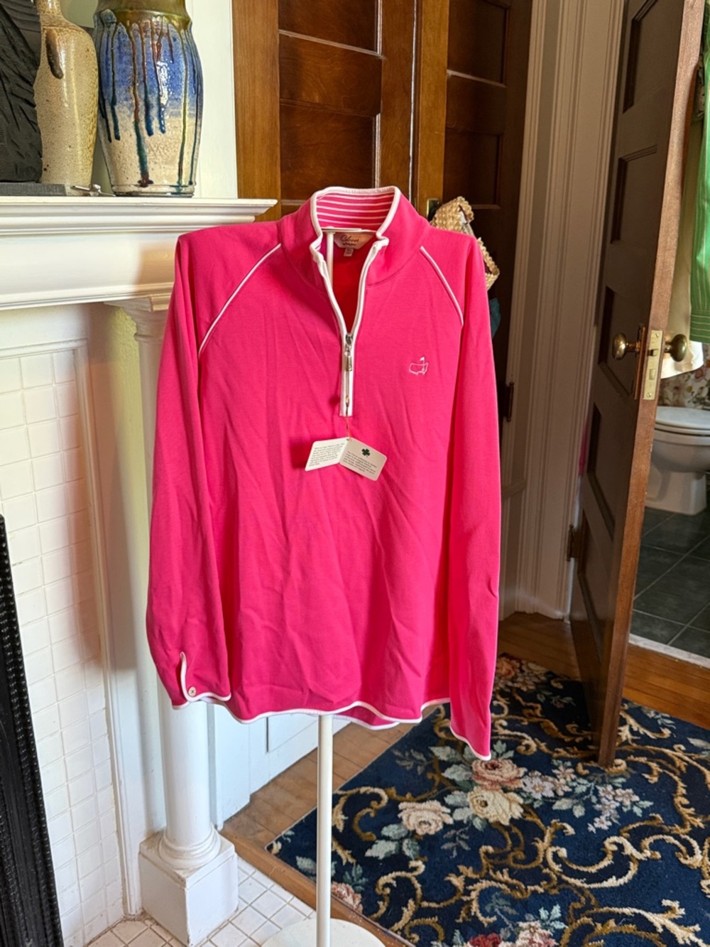 Clover by Bobby Jones Hot Pink Quarter-Zip Pullover with White Trim-Masters NWT
